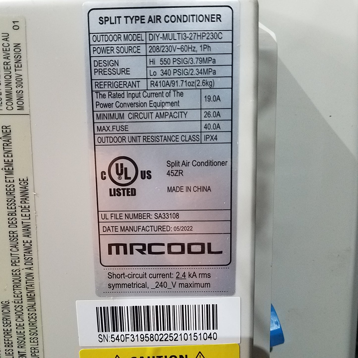 MRCOOL 3 ZONE DIY Ductless Mini split DIYM327HPW02C07